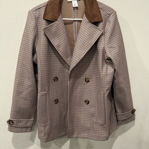 Caroline Wren Blazer Jacket with Brown Suede Collar Size XL